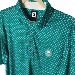 FJ Polo Shirt Mens L Geometric Palm Tree‎ Performance All Over Golf Unique Green